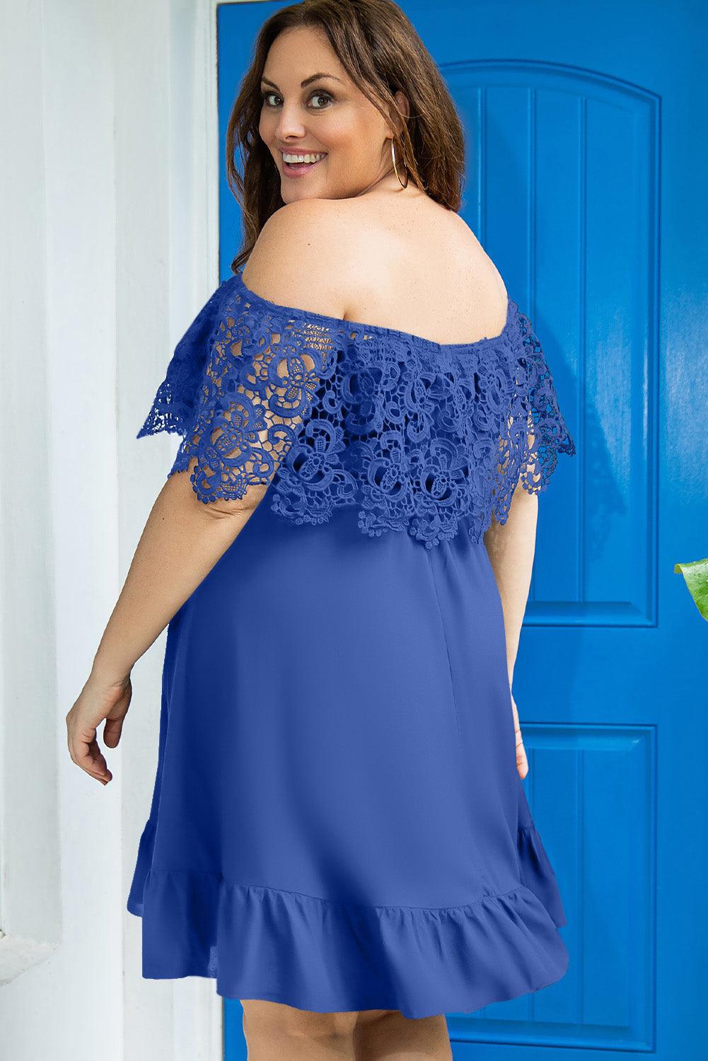 Off-the-shoulder Lace Sleeves Plus size Dress - L & M Kee, LLC