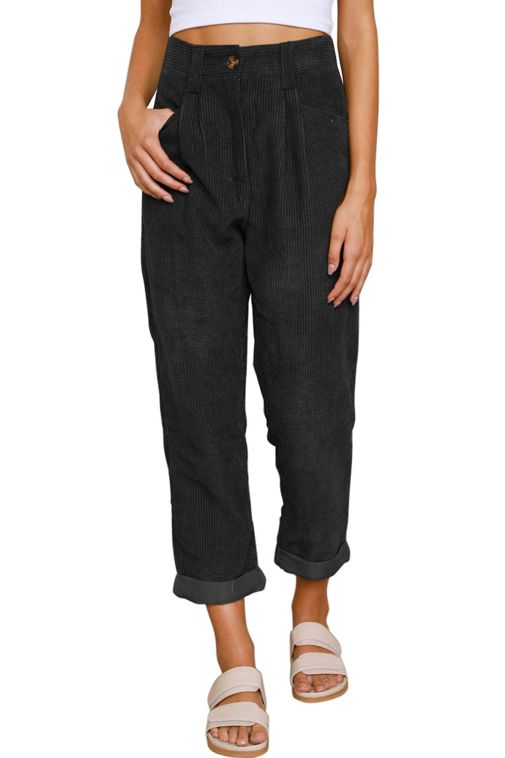 Corduroy High Waist Straight Leg Pants - L & M Kee, LLC