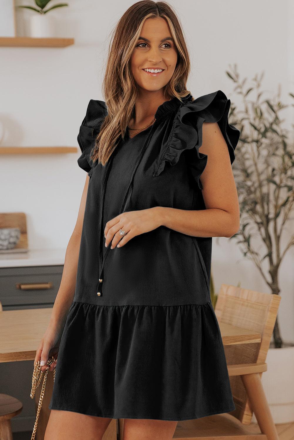 Tiered Ruffled Sleeves Mini Dress with Pockets - L & M Kee, LLC