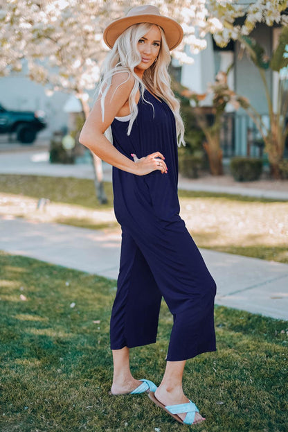 Spaghetti Straps Wide Leg Pocketed Jumpsuits - L & M Kee, LLC