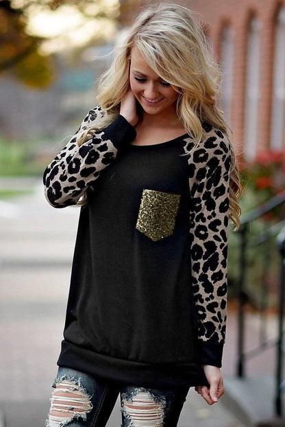 Round Neck Sequin Long Sleeve Top - L & M Kee, LLC