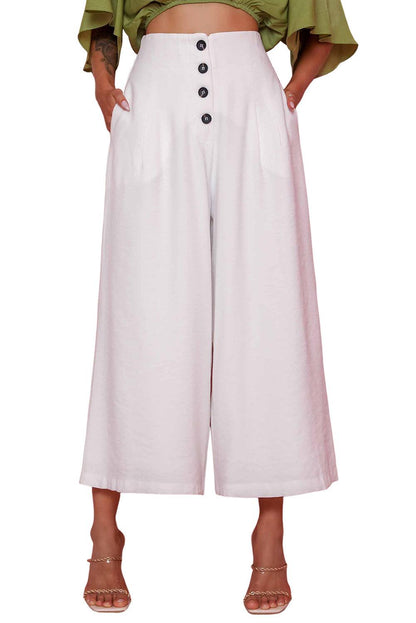 Buttons Cropped Wide Leg Pants - L & M Kee, LLC