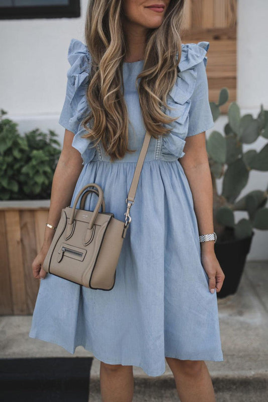 Ruffle Chambray Midi Dress - L & M Kee, LLC