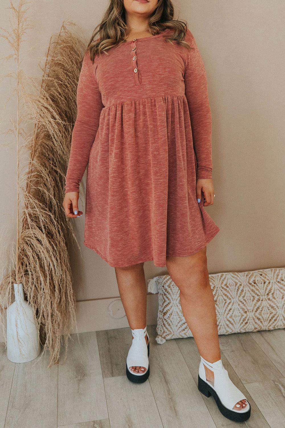 Plus Size Mineral Washed Ribbed Henley Dress - L & M Kee, LLC