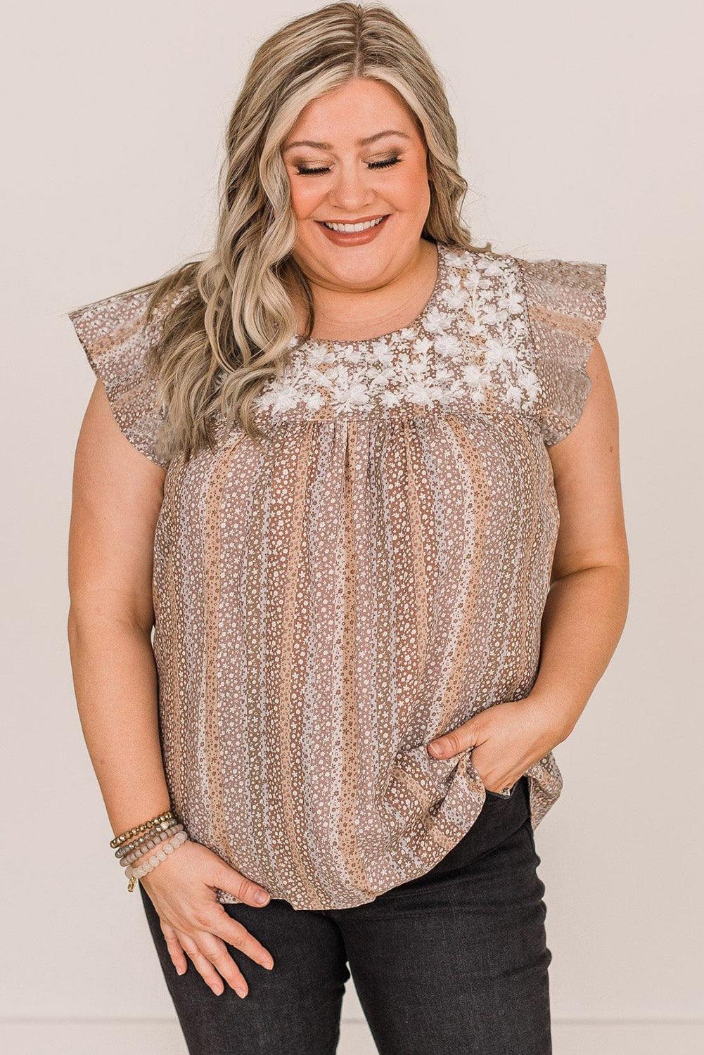 Multicolor Floral Embroidered Short Sleeve Plus Size Top - L & M Kee, LLC
