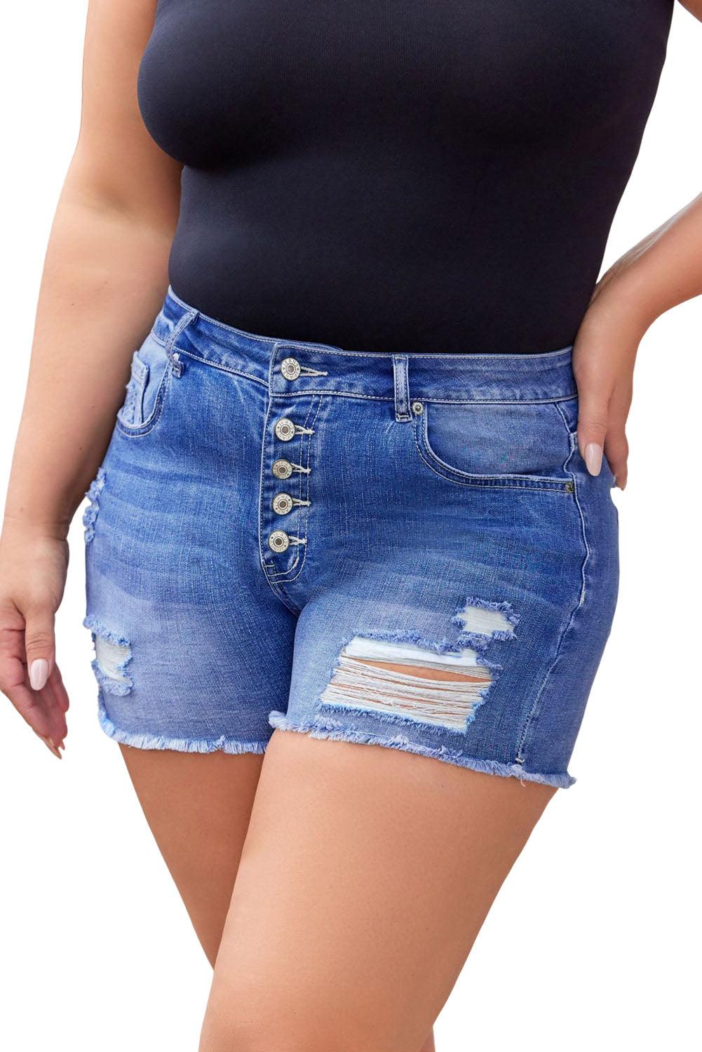 Quintuplicate Button Fly High Rise Plus Denim Shorts - L & M Kee, LLC