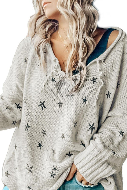 Mini Starfish Embroidery Lightweight Knit Sweater - L & M Kee, LLC