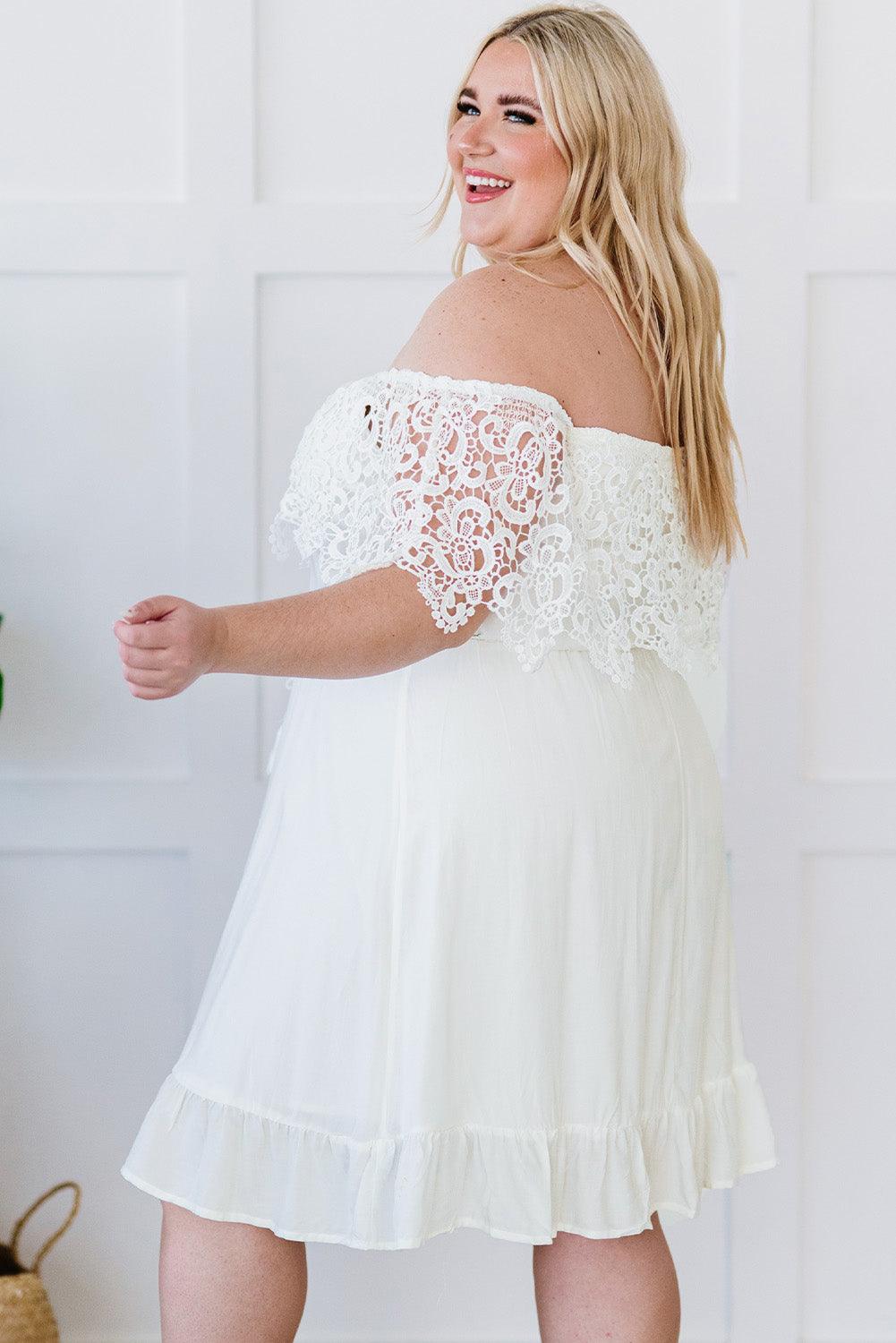 Off-the-shoulder Lace Sleeves Plus size Dress - L & M Kee, LLC