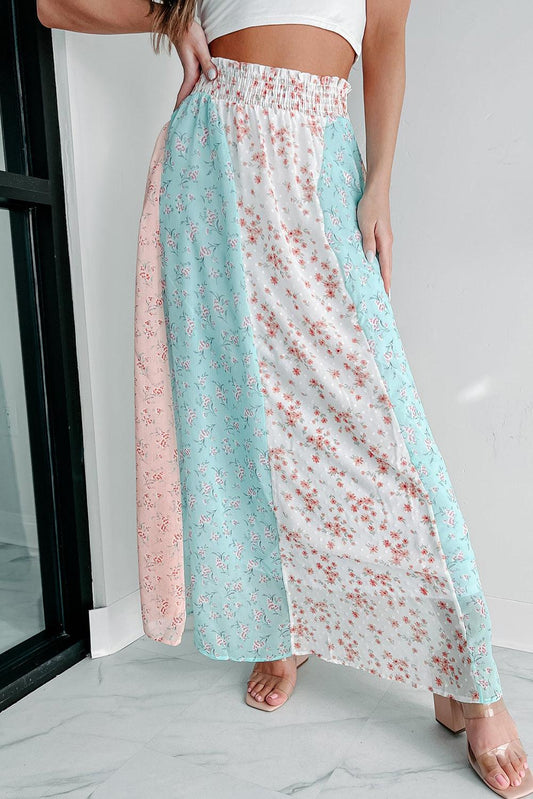 Multi Floral Print Maxi Skirt - L & M Kee, LLC