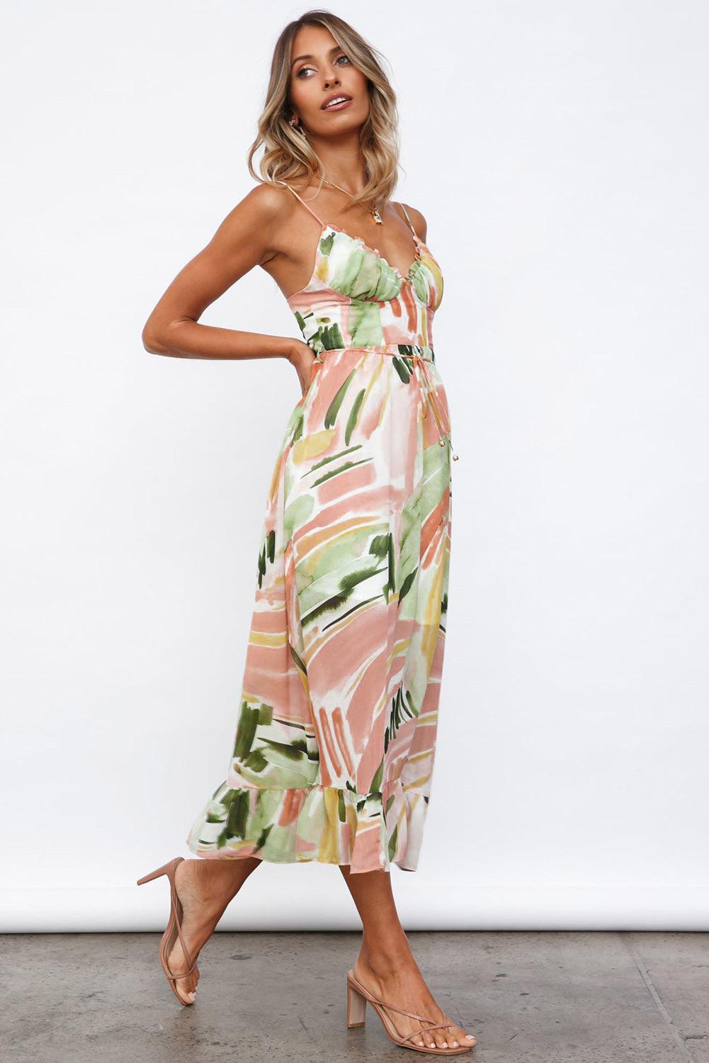 Multicolor Spaghetti Straps Graffti Print Long Dress - L & M Kee, LLC