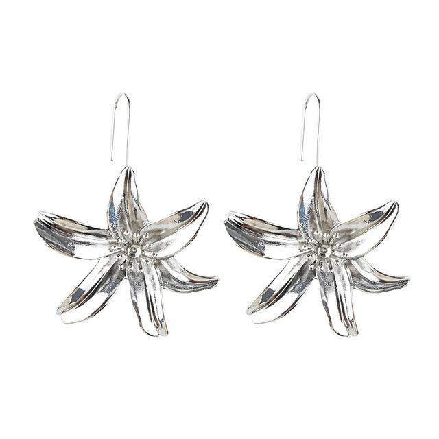 Metal Flower Drop Earrings - L & M Kee, LLC