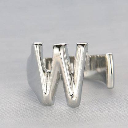 Silver Color Metal 26 Letter Open Hollow Finger Rings - L & M Kee, LLC