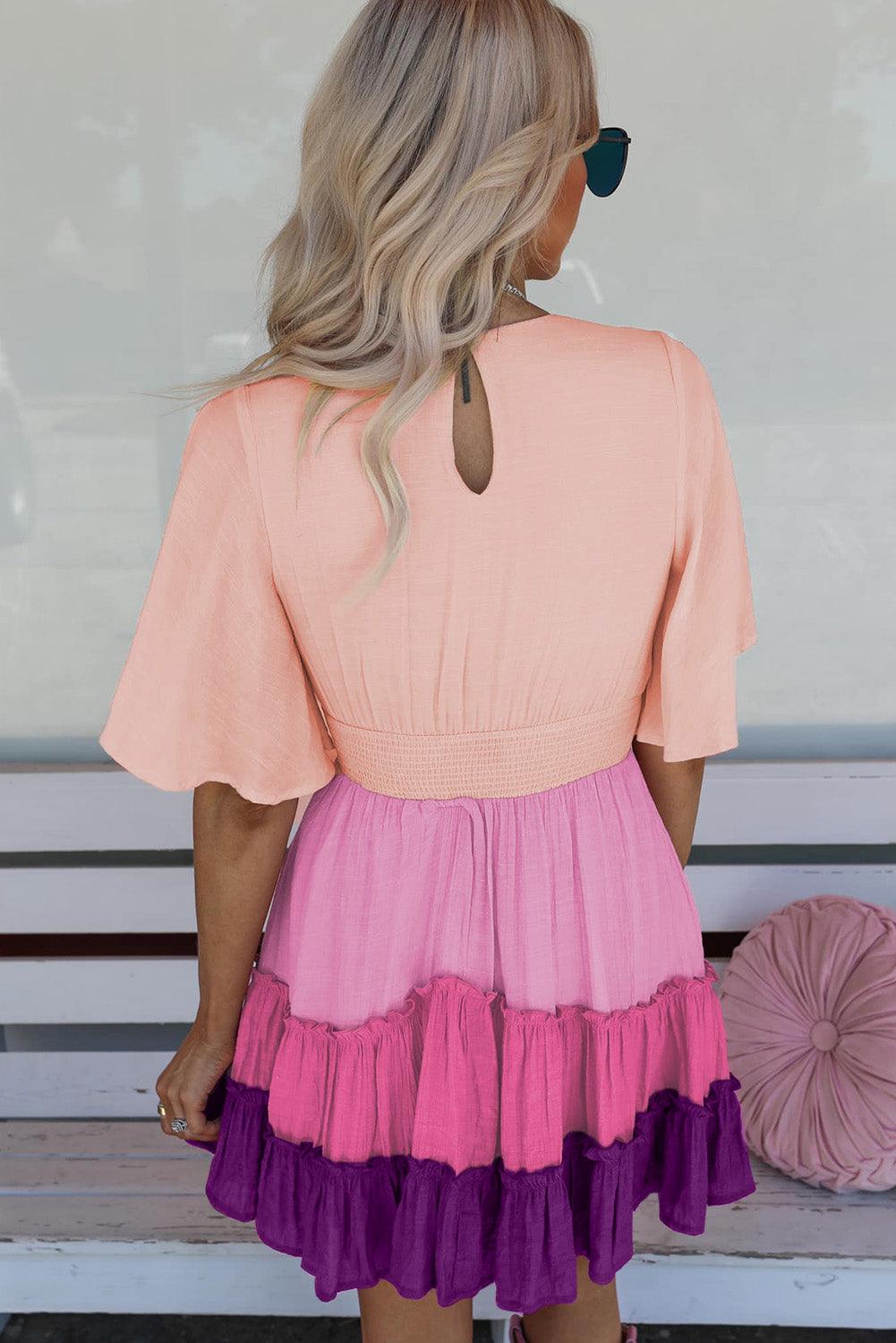 Ombre Colorblock Tiered Dress - L & M Kee, LLC