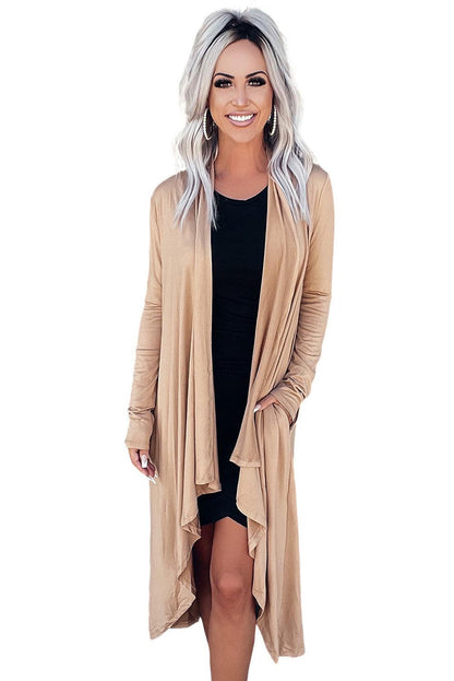 Long Sleeve Pockets High Low Open Front Cardigan - L & M Kee, LLC