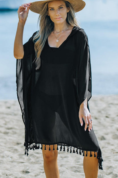 Tassel Hooded Oversized Beach Cover Up - L & M Kee, LLC