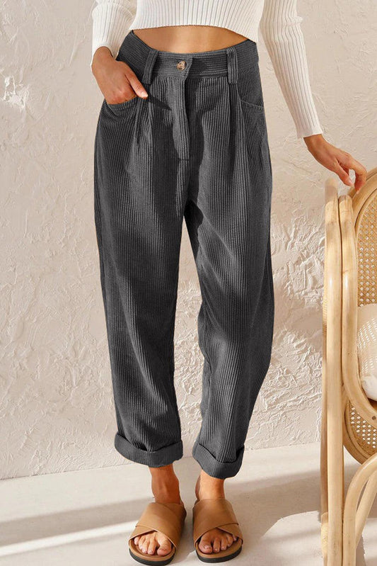 Corduroy High Waist Straight Leg Pants - L & M Kee, LLC