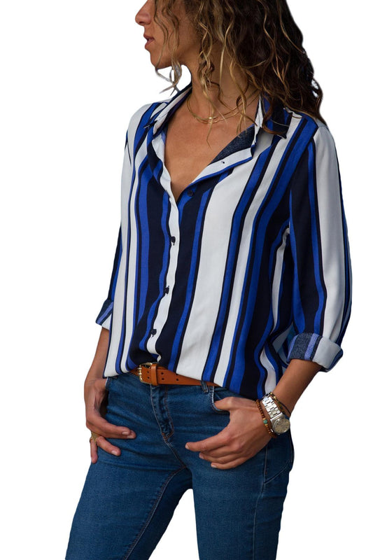 White Striped Long Sleeve Button Down Shirt - L & M Kee, LLC