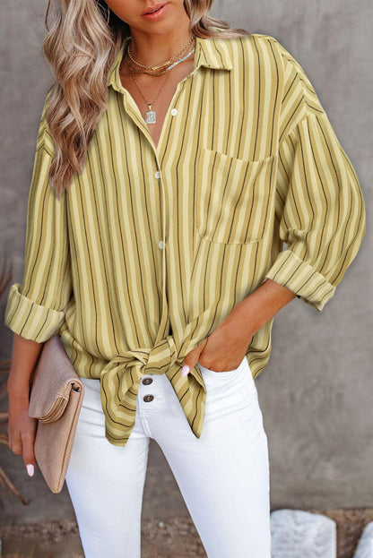 Striped Buttons Closure Long Sleeve Shirt - L & M Kee, LLC