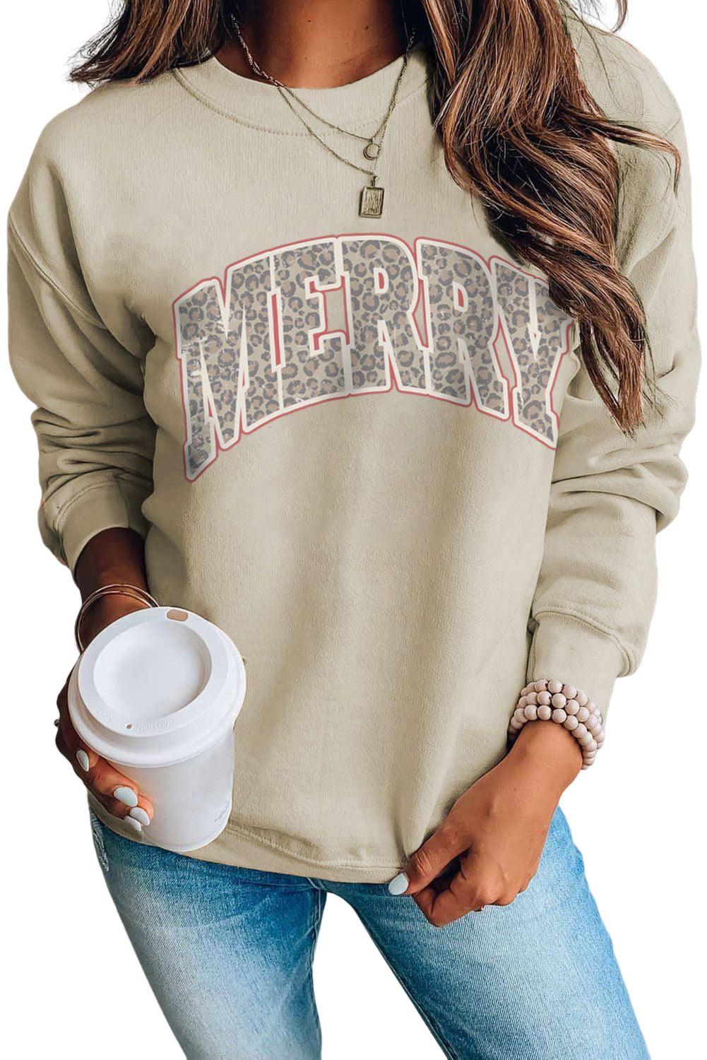 MERRY and BRIGHT Leopard Print Pullover Sweatshirt - L & M Kee, LLC