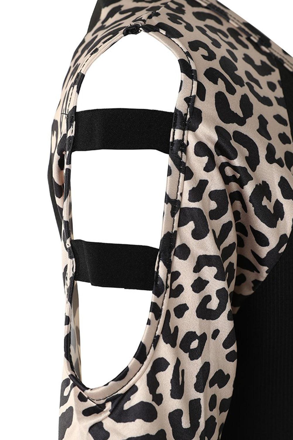 Leopard Color Block Cut Out Short Sleeve Top - L & M Kee, LLC