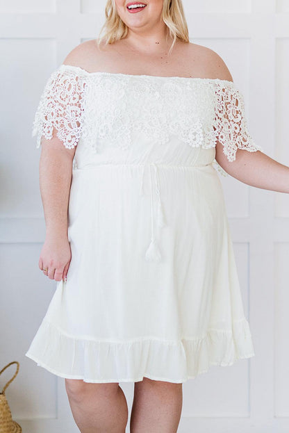 Off-the-shoulder Lace Sleeves Plus size Dress