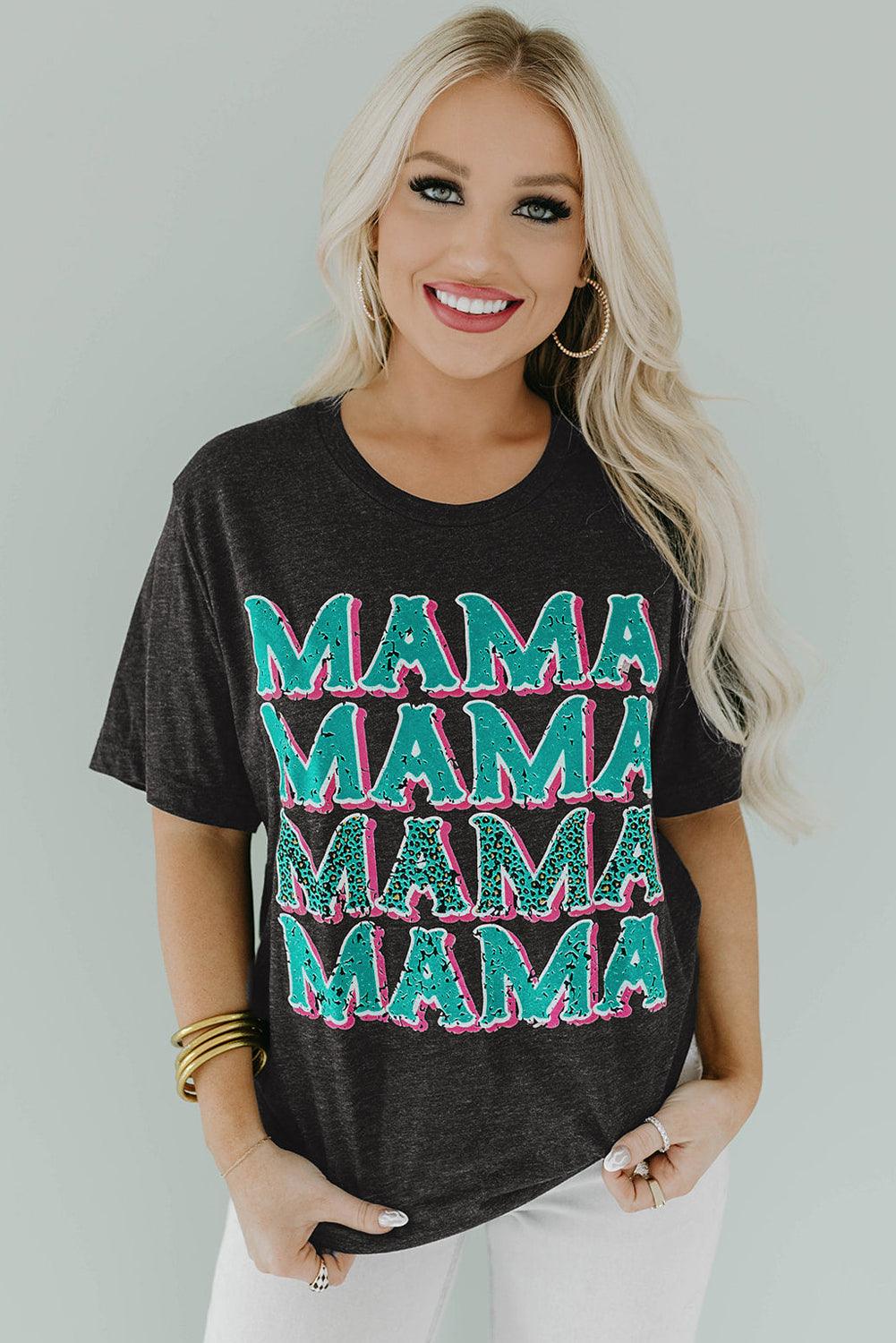 MAMA Letter Print Vintage Leopard Graphic T Shirt - L & M Kee, LLC