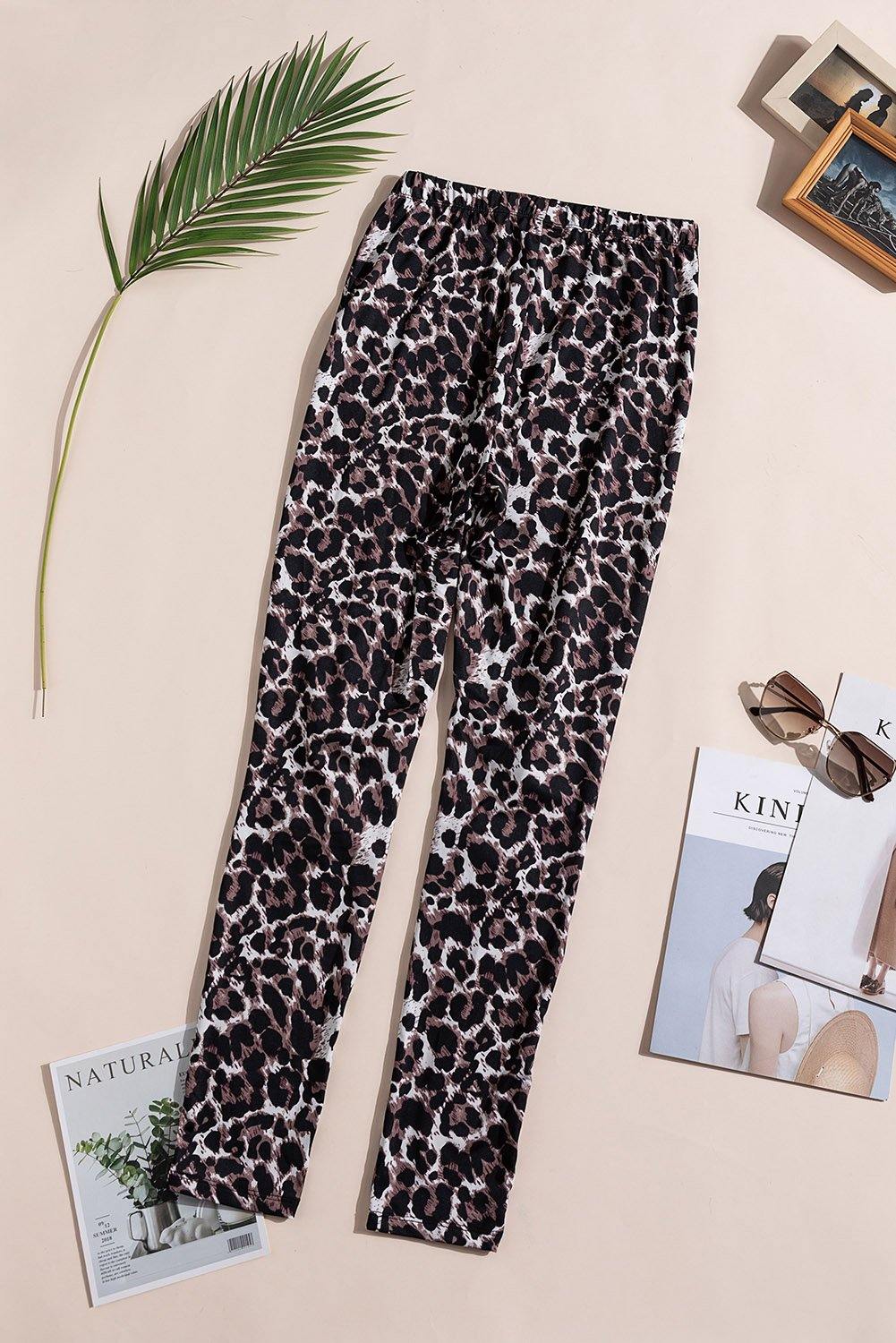 Floral Hollow Out Leopard Printed Skinny Leggings - L & M Kee, LLC