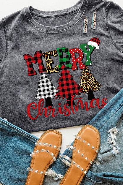 Merry Christmas Trees Graphic Print Short Sleeve T Shirt - L & M Kee, LLC