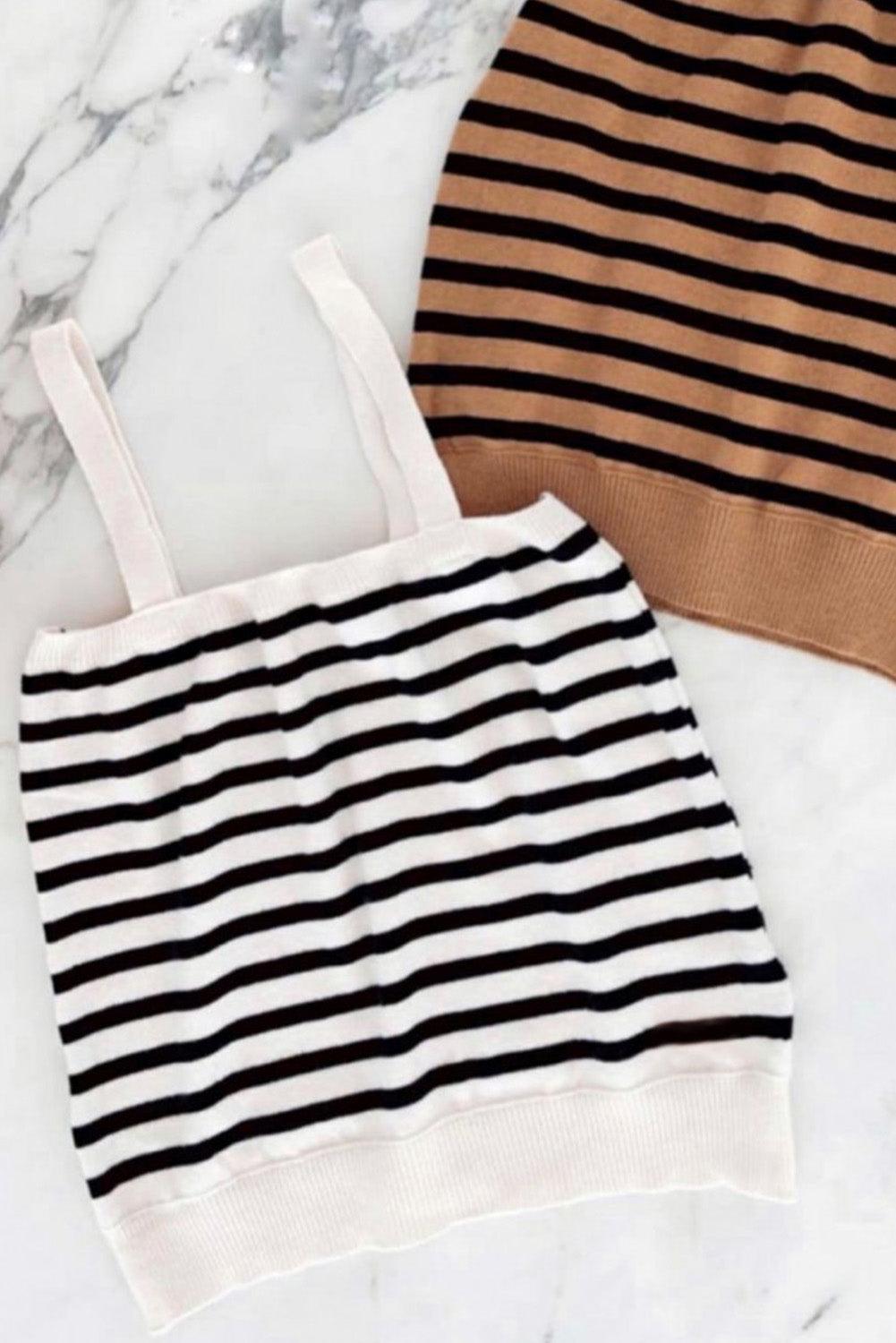 Striped Tube Spaghetti Strap Knitted Tank Top - L & M Kee, LLC