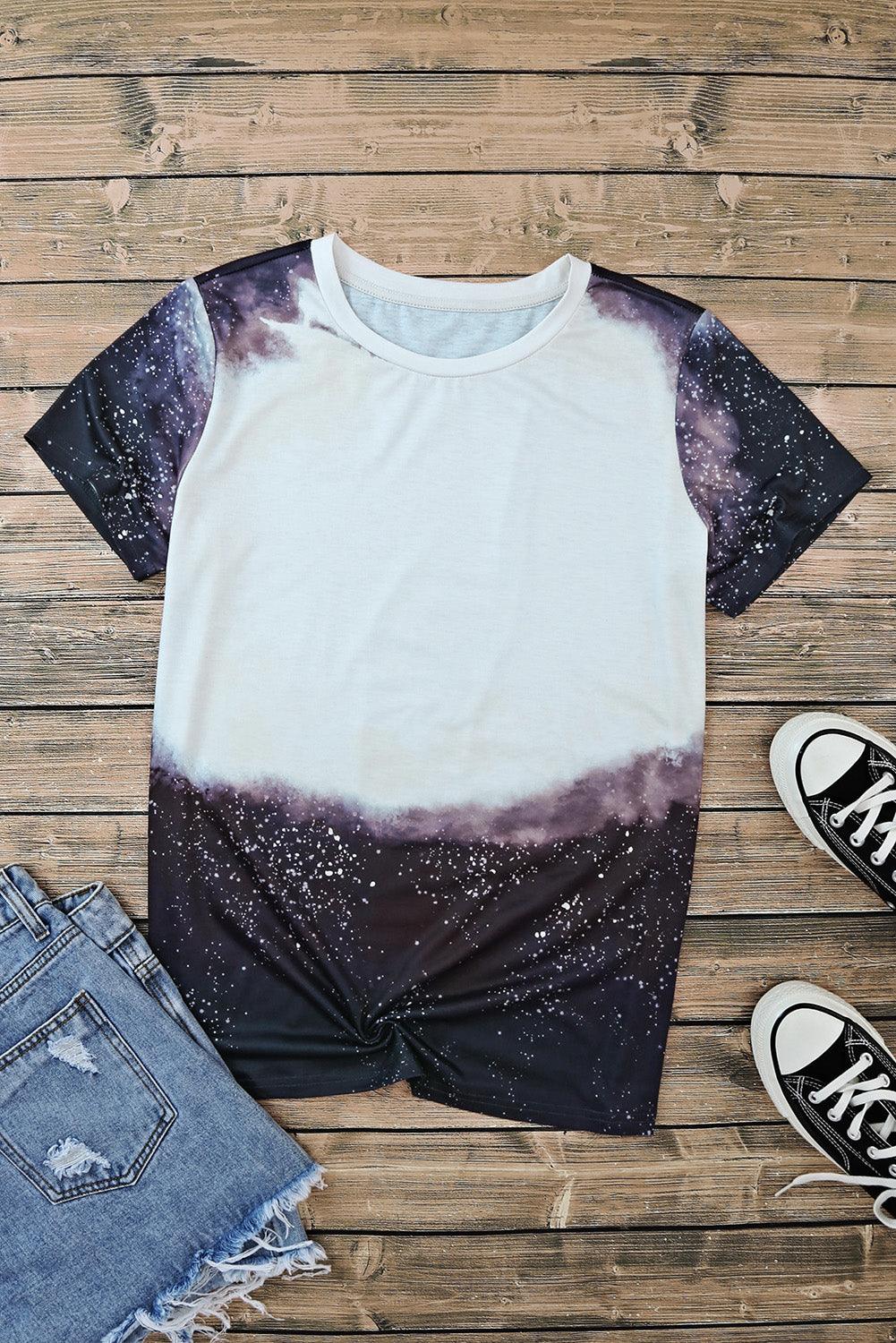 Tie Dye Bleached Print Short Sleeve Crewneck Top - L & M Kee, LLC