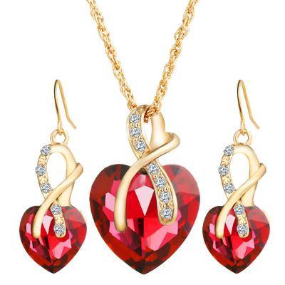 Heart-shaped Faux Austrian Crystal Zircon Earrings Set - L & M Kee, LLC