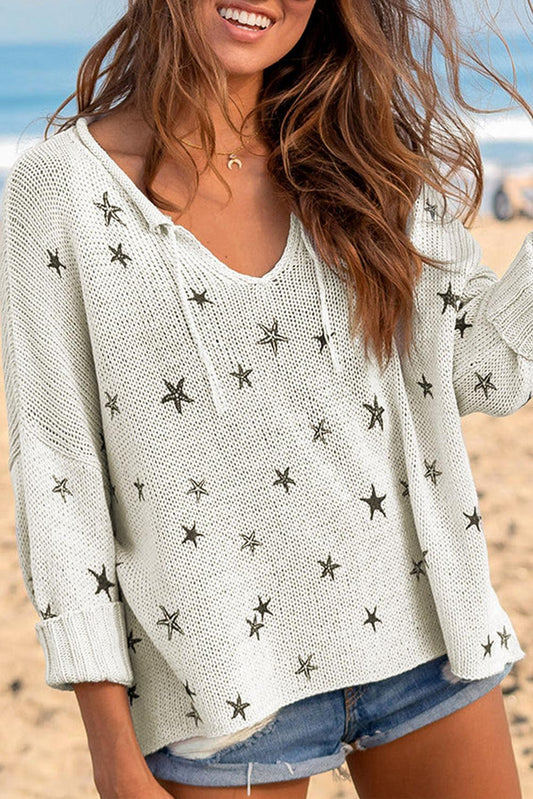 Mini Starfish Embroidery Lightweight Knit Sweater - L & M Kee, LLC