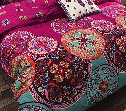 High BOHO printed duvet cover set pillowcase queen 4pcs cartoon quilt cover - L & M Kee, LLC