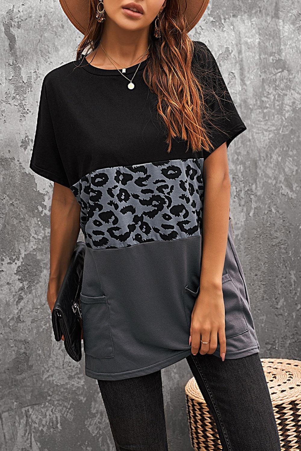 Triple Colorblock Splicing T-shirt Mini with Pockets - L & M Kee, LLC