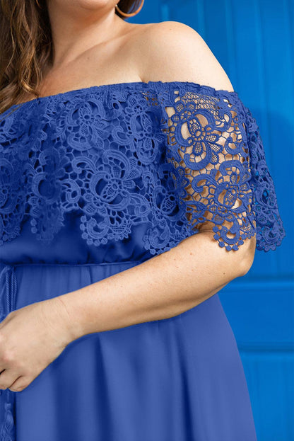 Off-the-shoulder Lace Sleeves Plus size Dress
