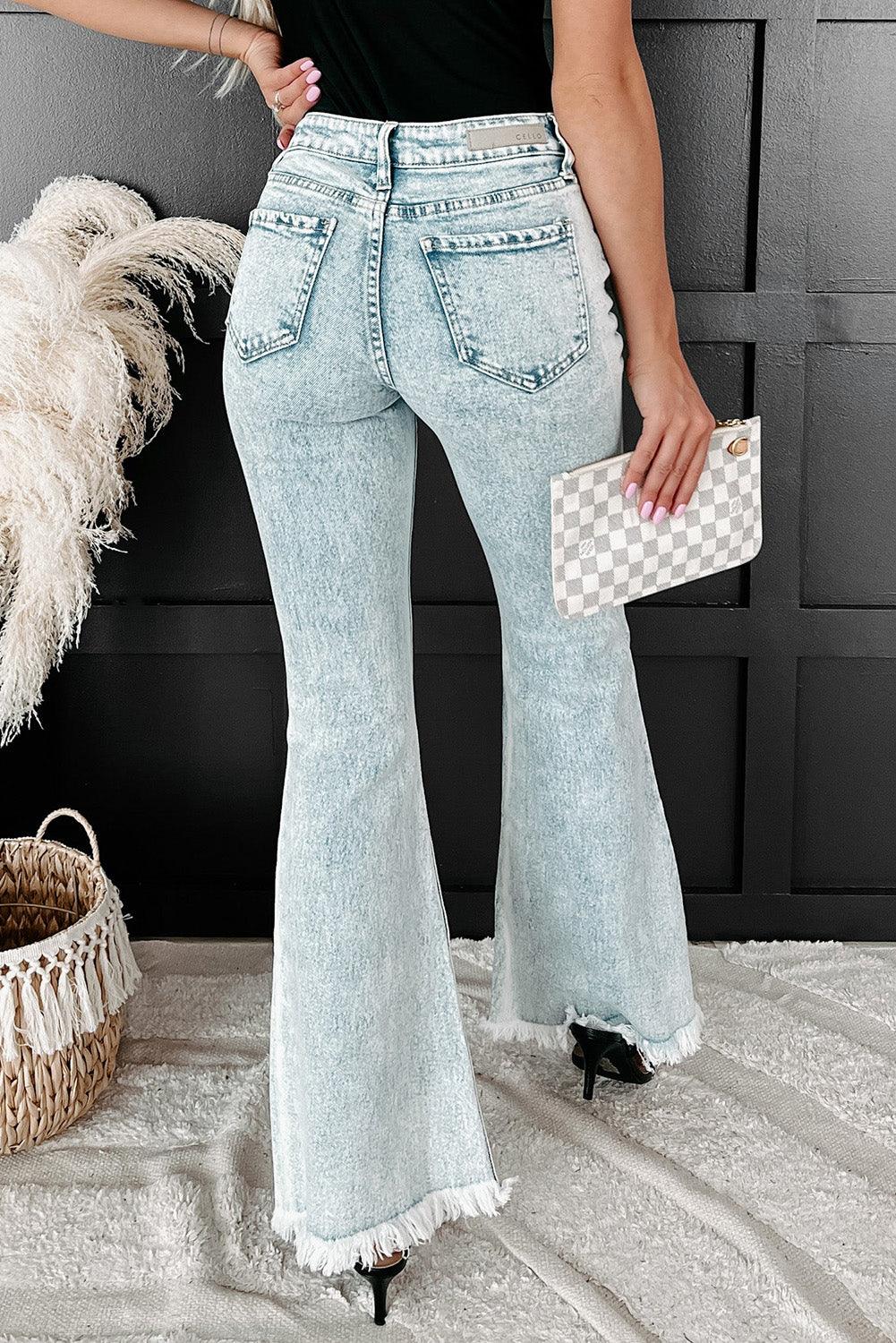 Distressed Acid Wash Flare Jeans - L & M Kee, LLC