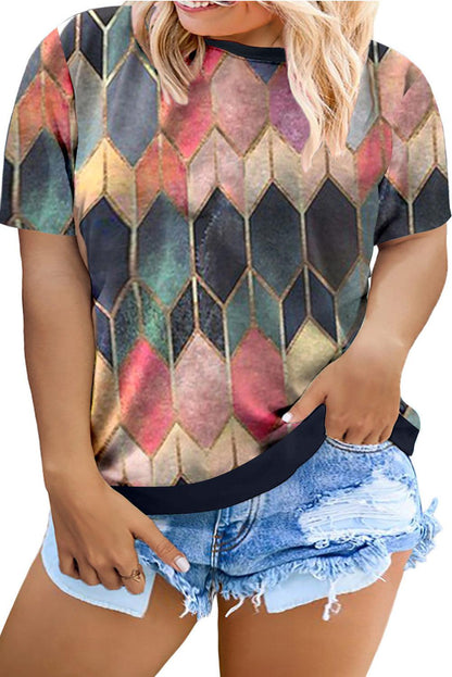 Crew Neck Tie-dye Colorblock Plus Size Tee - L & M Kee, LLC