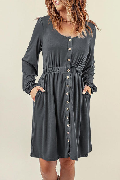 Button Up High Waist Long Sleeve Dress - L & M Kee, LLC