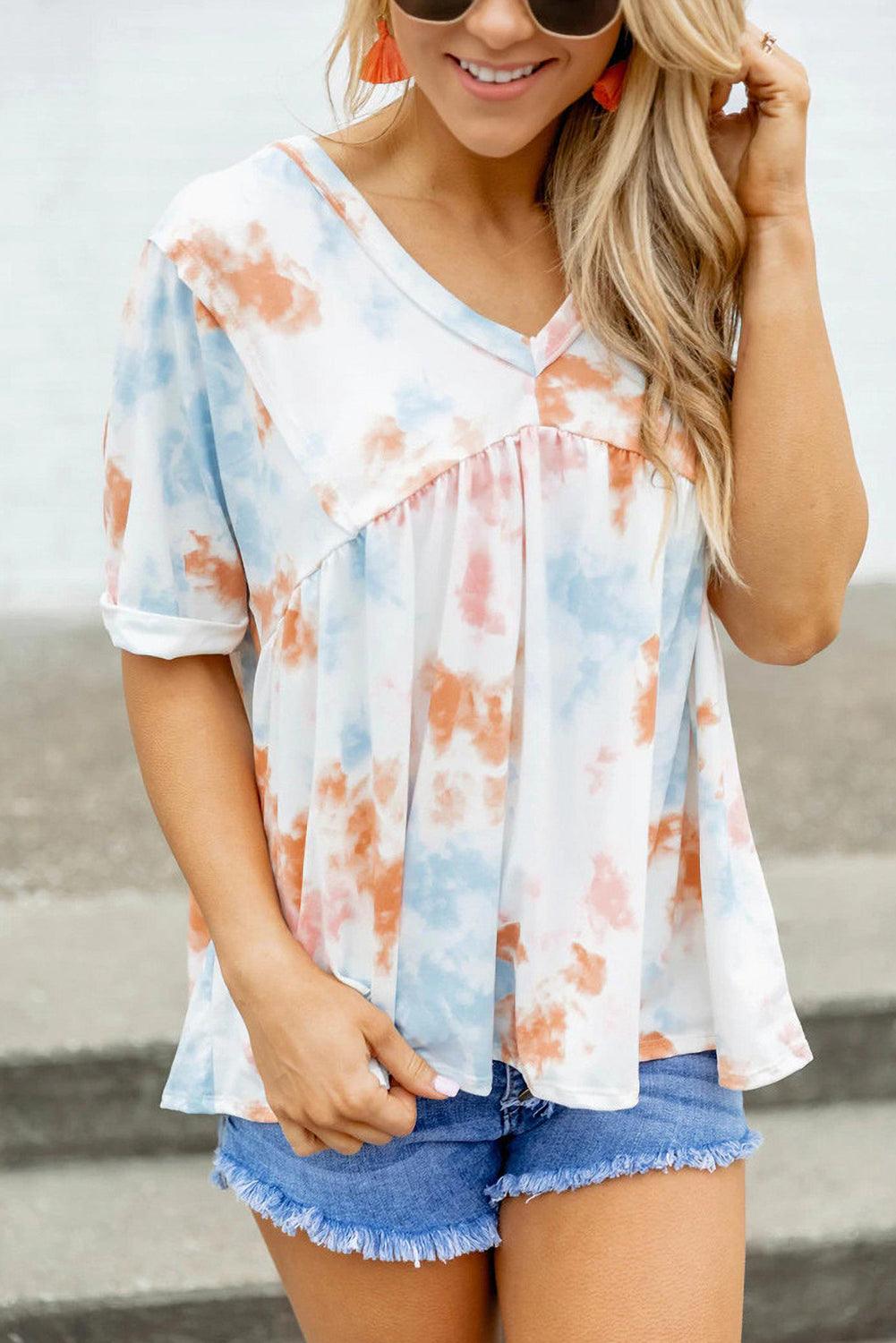 Tie Dye Flowy Short Sleeve Top - L & M Kee, LLC