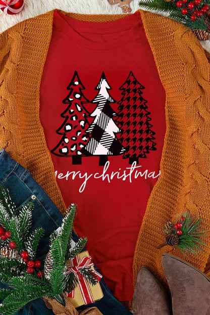 Merry Christmas Trees Graphic Print Short Sleeve T Shirt - L & M Kee, LLC