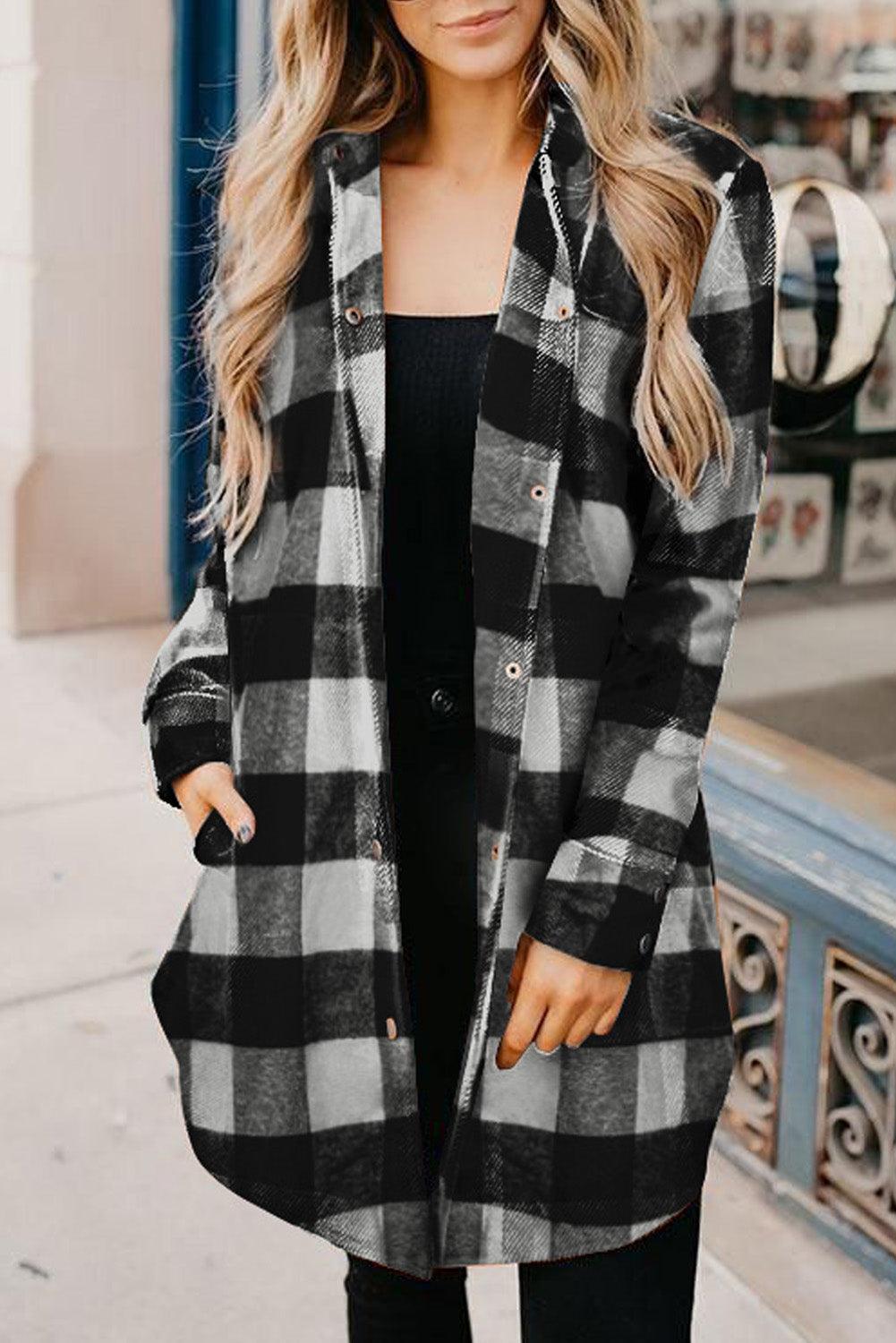 Turn-down Collar Plaid Shirt Coat - L & M Kee, LLC