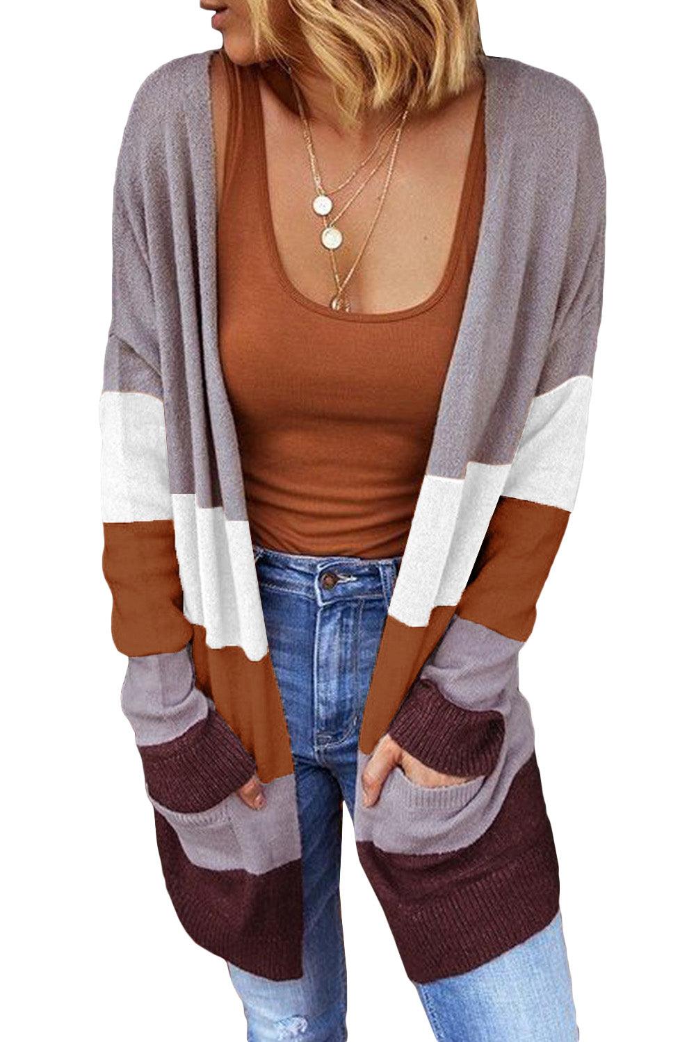 Open Front Colorblock Cardigan with Pockets - L & M Kee, LLC