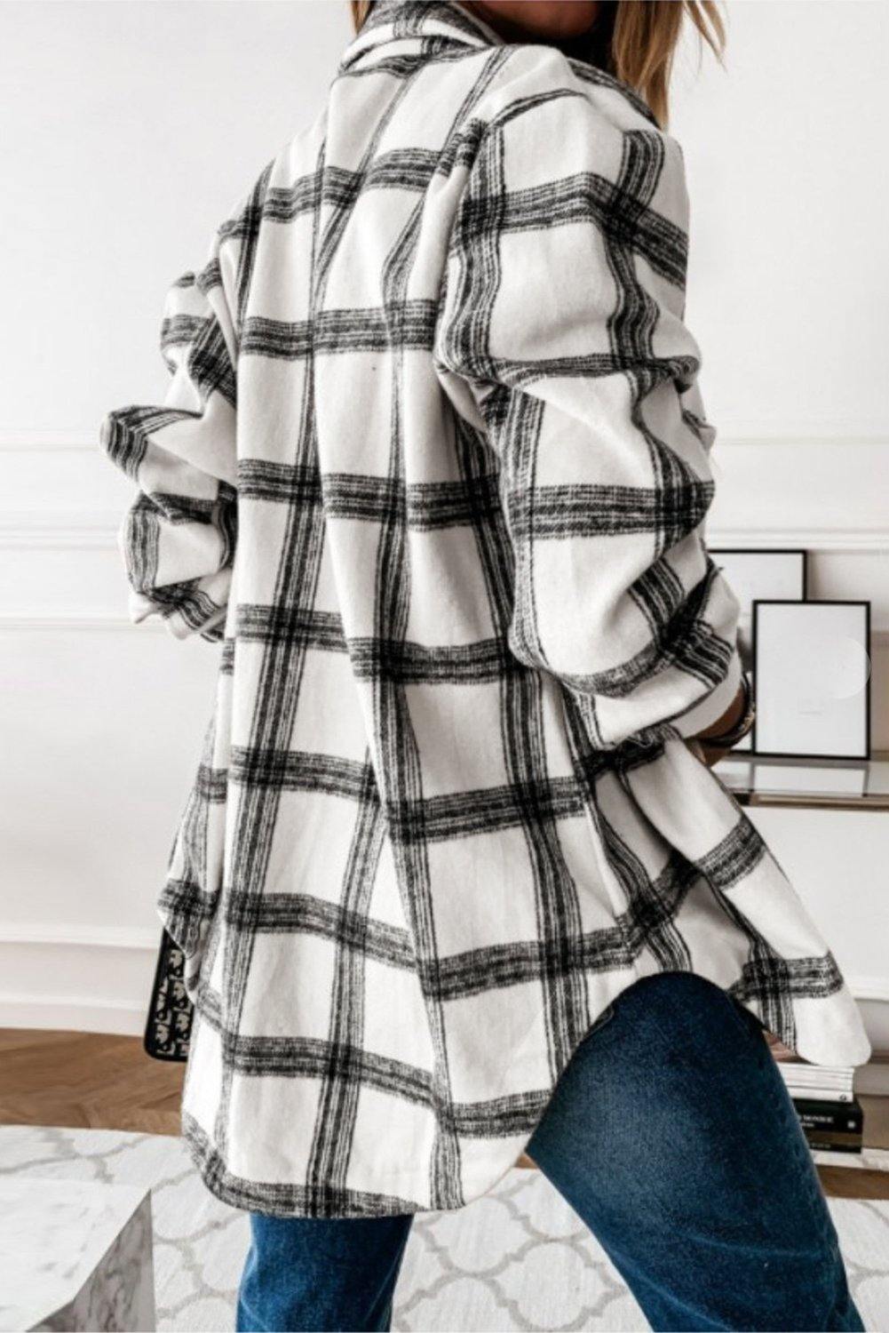 Plaid Pattern Buttoned Shirt Coat with Slits - L & M Kee, LLC