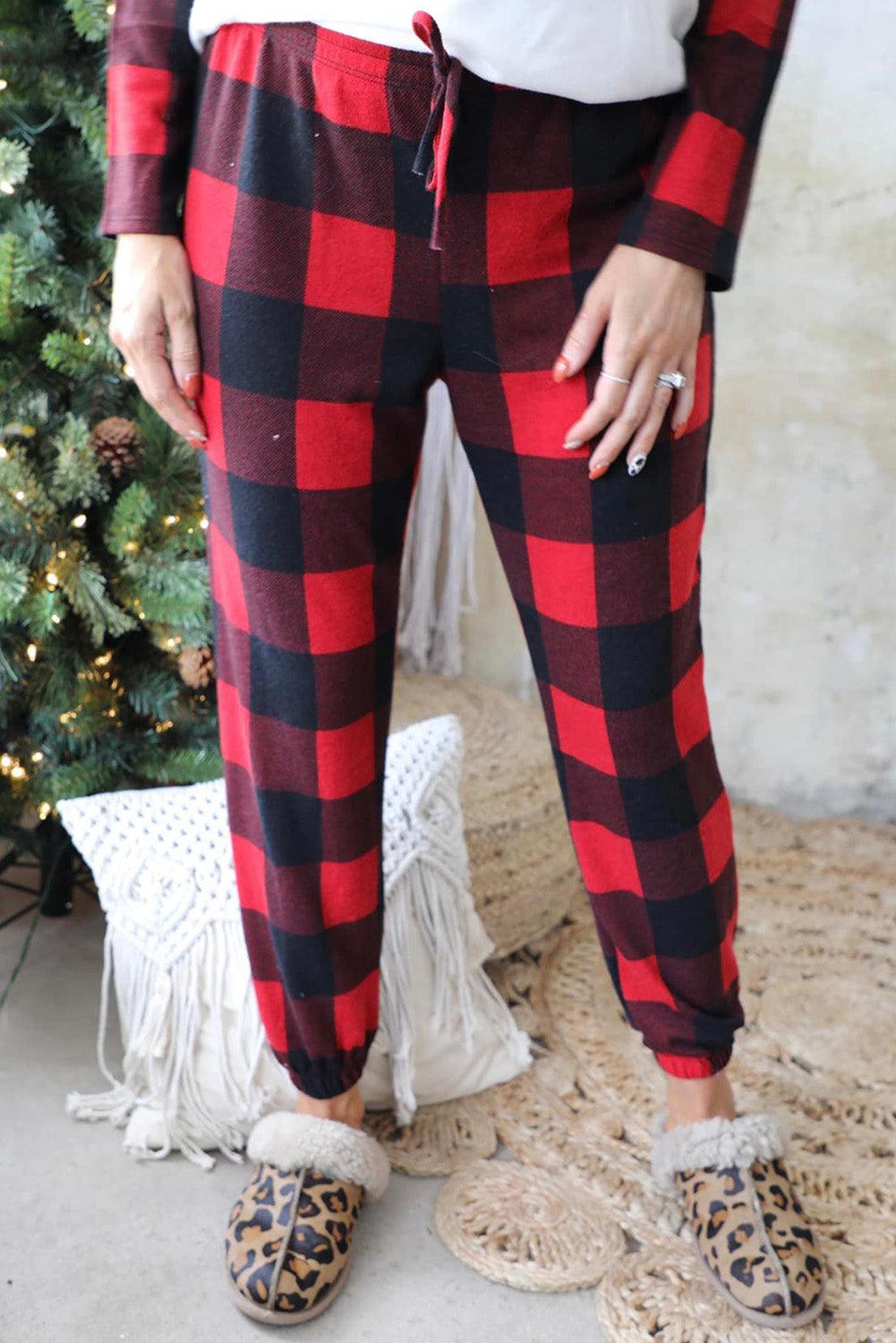 Christmas Pattern Plaid Color Block Two Piece Lounge Set - L & M Kee, LLC