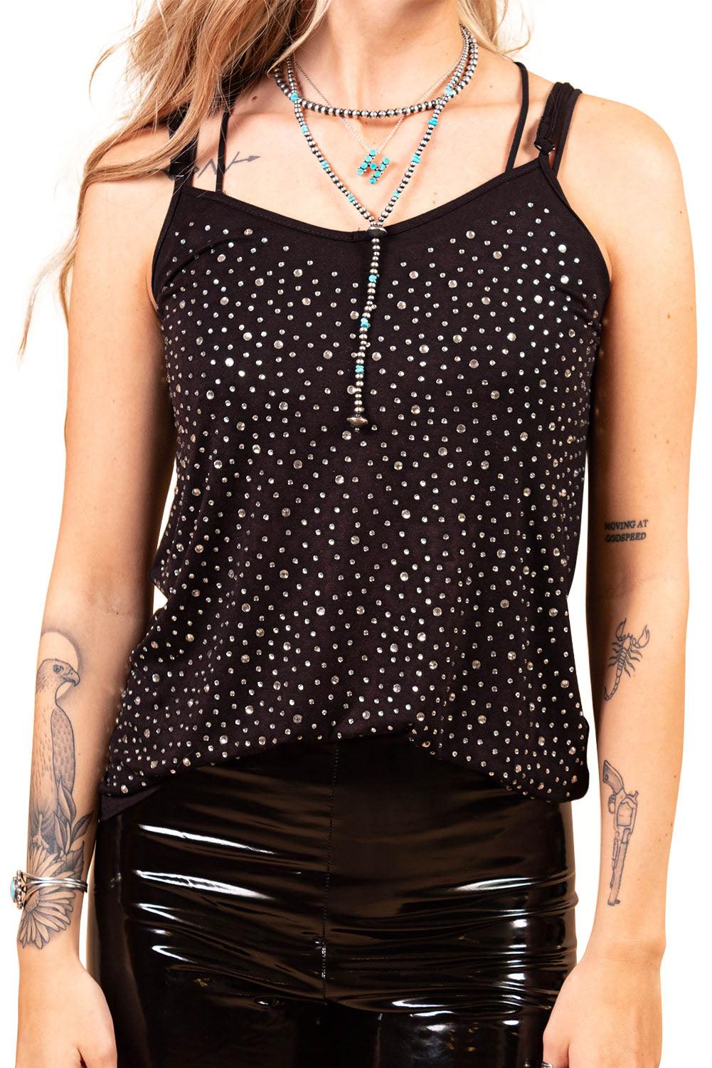 Adjustable Straps Rhinestone Tank Top - L & M Kee, LLC