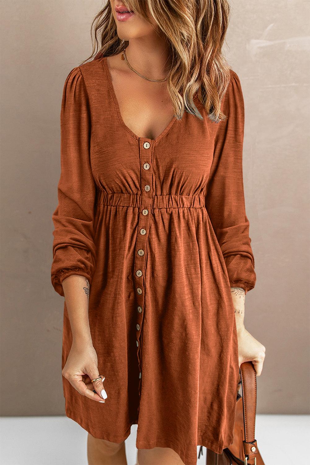 Button Up High Waist Long Sleeve Dress - L & M Kee, LLC