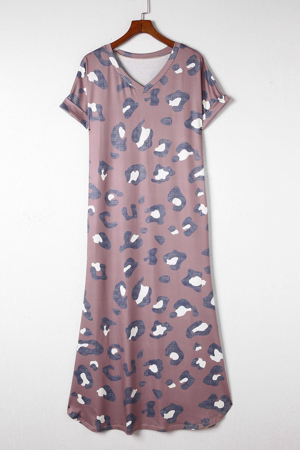 Print V Neck Long T-shirt Dress - L & M Kee, LLC