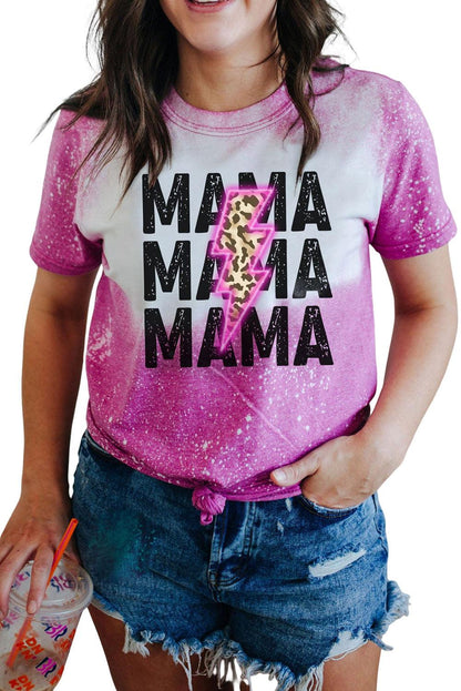 MAMA Leopard Letter Print Bleached T Shirt
