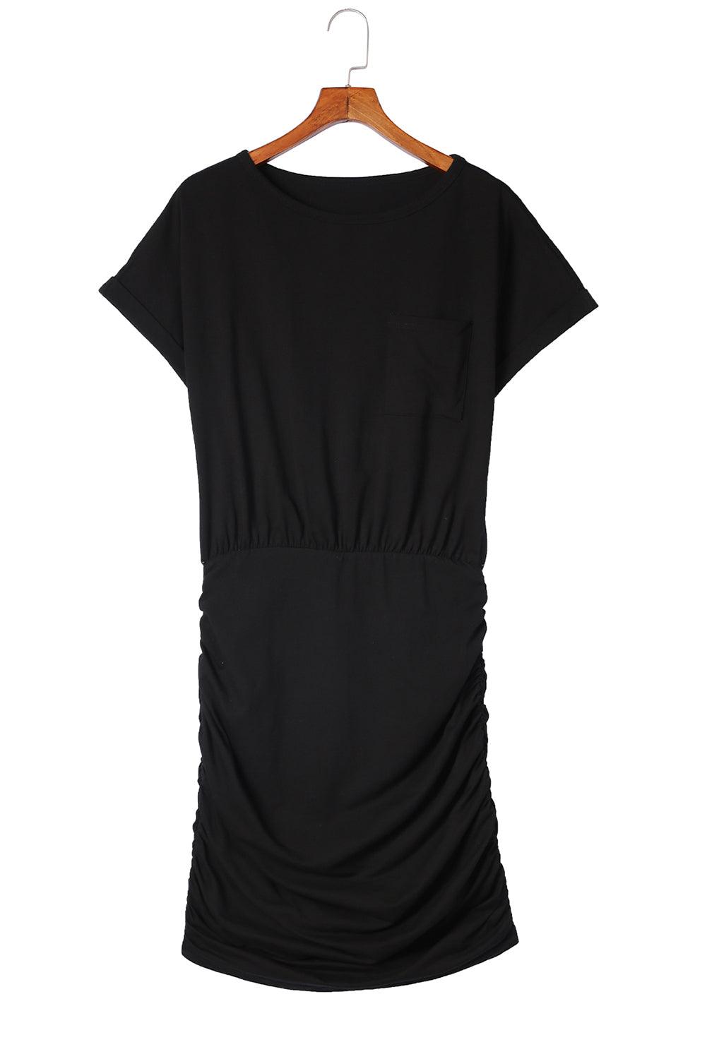 Chest Pocket Loose T-shirt Ruched Bodycon Mini Dress