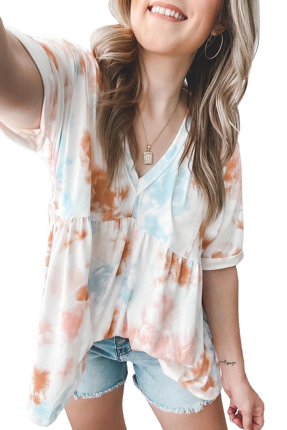 Tie Dye Flowy Short Sleeve Top - L & M Kee, LLC